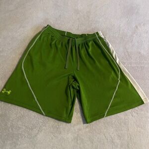 Under Armour Mens Green Mesh Athletic Shorts Large Loose Fit Drawstring Gym L